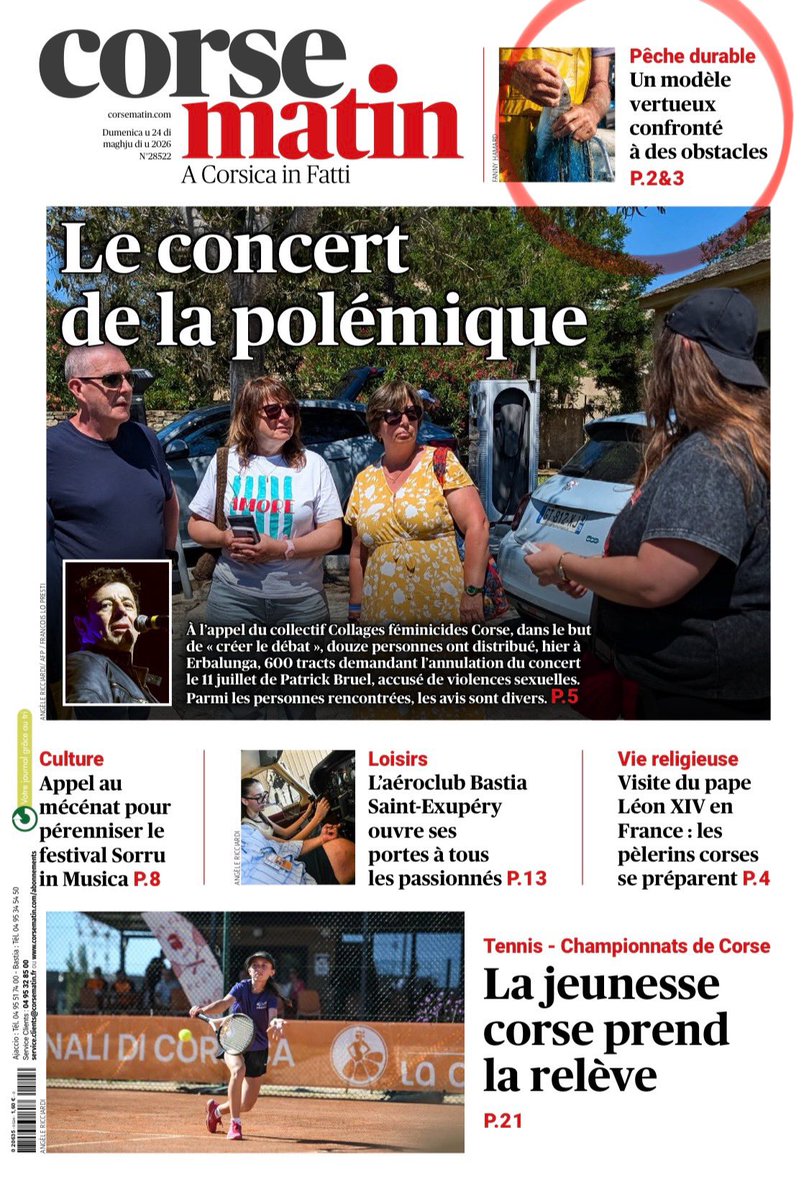 univFRES's tweet photo. #Recherche Article à retrouver dans le Corse-Matin du 24 mai 2026. Les journées se poursuivent aujourd’hui, dans la réserve des Bouches de Bonifacio. Colloque sur les enjeux de la pêche durable dans le cadre du projet TAATI porté par @univFRES. Merci @Corse_Matin @CNRS_dr12 https://t.co/jclC3KwBXv