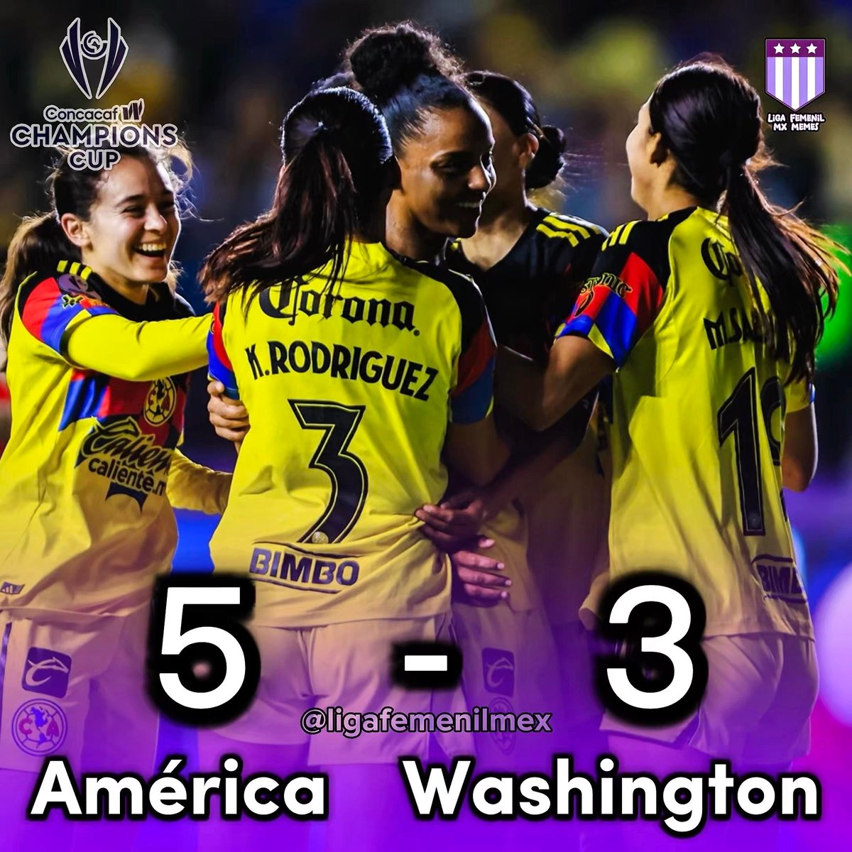 ligafemenilmex's tweet photo. AMÉRICA CAMPEONAS
En un auténtico partidazo, América derrotó a Washington Spirit, coronándose en la Concacaf W Champions Cup 🇲🇽🇲🇽🇲🇽
Goles: 🦅 Aylin Avilez, Geyse (x2), Irene Guerrero y Scarlett Camberos 🖤 Sofia Cantore y Kouassi (x2)
#FutFem #WChampionsCup #Superpoderosas https://t.co/kioqOHVwDJ