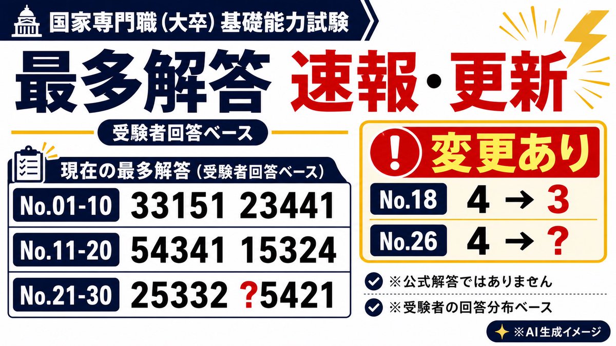 💸 国家専門職（大卒）基礎能力試験 💸 【最多解答速報・更新】 前回