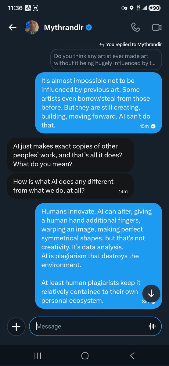 azrieljohnson's tweet photo. A random AI supporter followed then messaged me. Not blurring his name. Don't care that much.
Part 1 of 2 https://t.co/pwIWxy2k3U