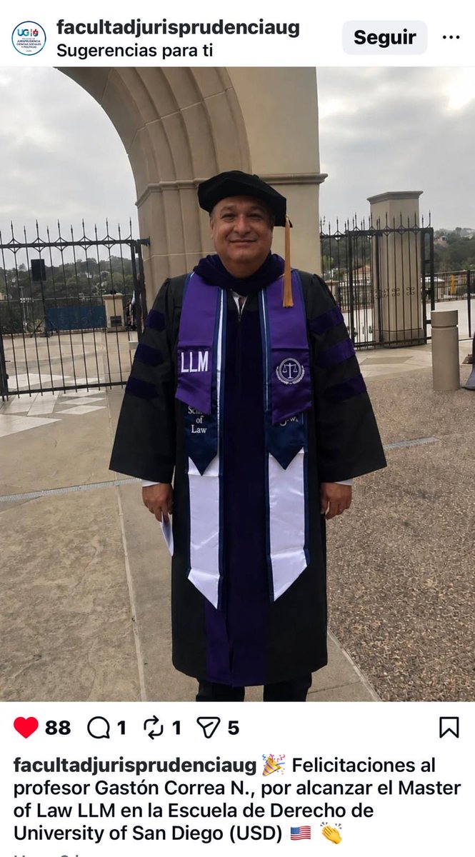 JvstitiaF's tweet photo. 🎉 Felicitaciones al profesor Gastón Correa N., por alcanzar el Master of Law LLM en la Escuela de Derecho de University of San Diego (USD) 🇺🇸 👏 https://t.co/q1nxeCQ42w