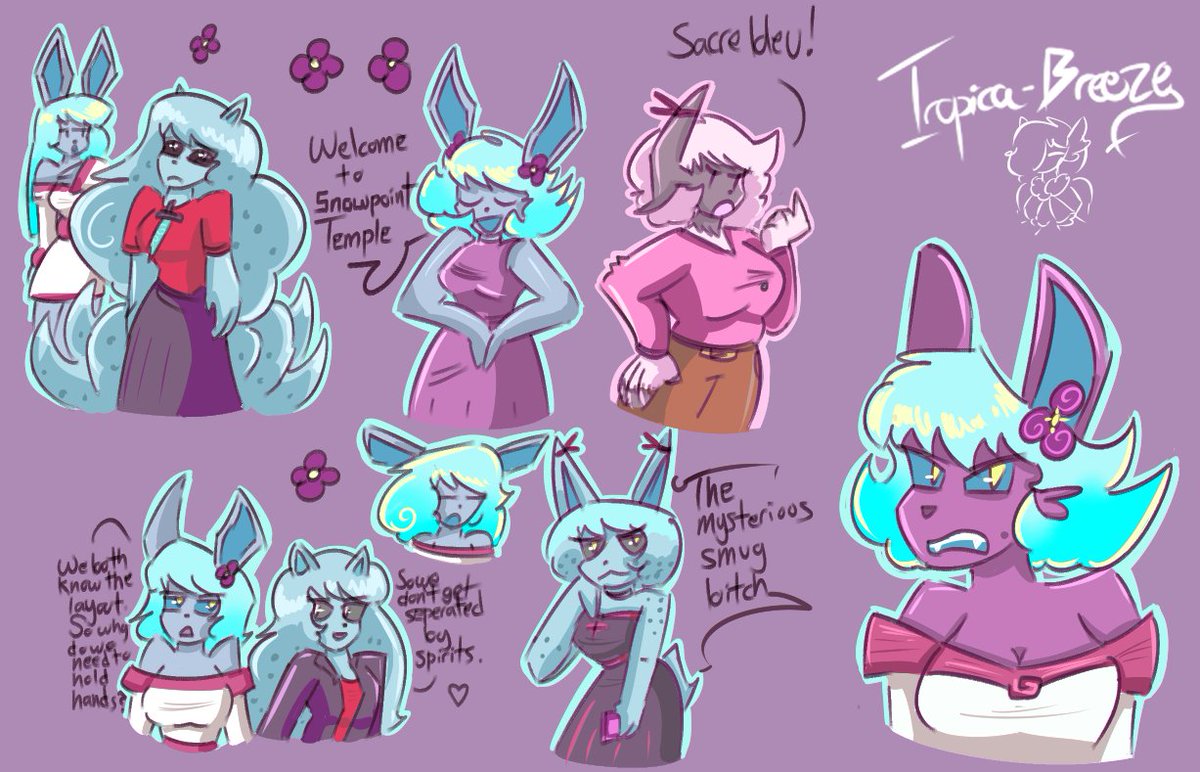 EntityTropic's tweet photo. Mona and Prim are still a nice duo to draw. And long hair was especially fun.

Who's the mysterious cat. A fusion? Their offspring, who knows?

#furryfemale #anthro #alolanninetales #glaceon #absol #milf https://t.co/2G8trgN15m