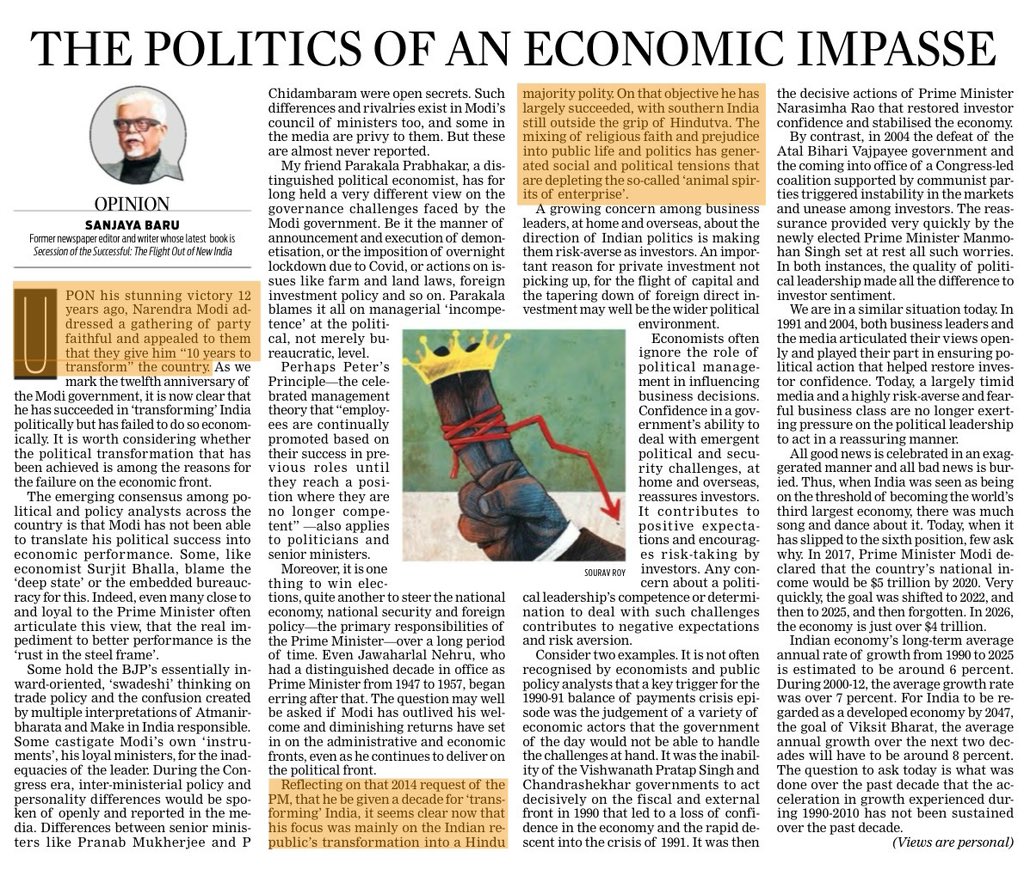 churumuri's tweet photo. When he became @PMOIndia 12 years ago, @narendramodi asked for 10 years to transform the country. It seems clear now that his focus was mainly on the Indian republic's transformation into a Hindu-majority polity.

The conclusion of the author of 'The Accidental Prime Minister'. @Barugaru1 @NewIndianXpress