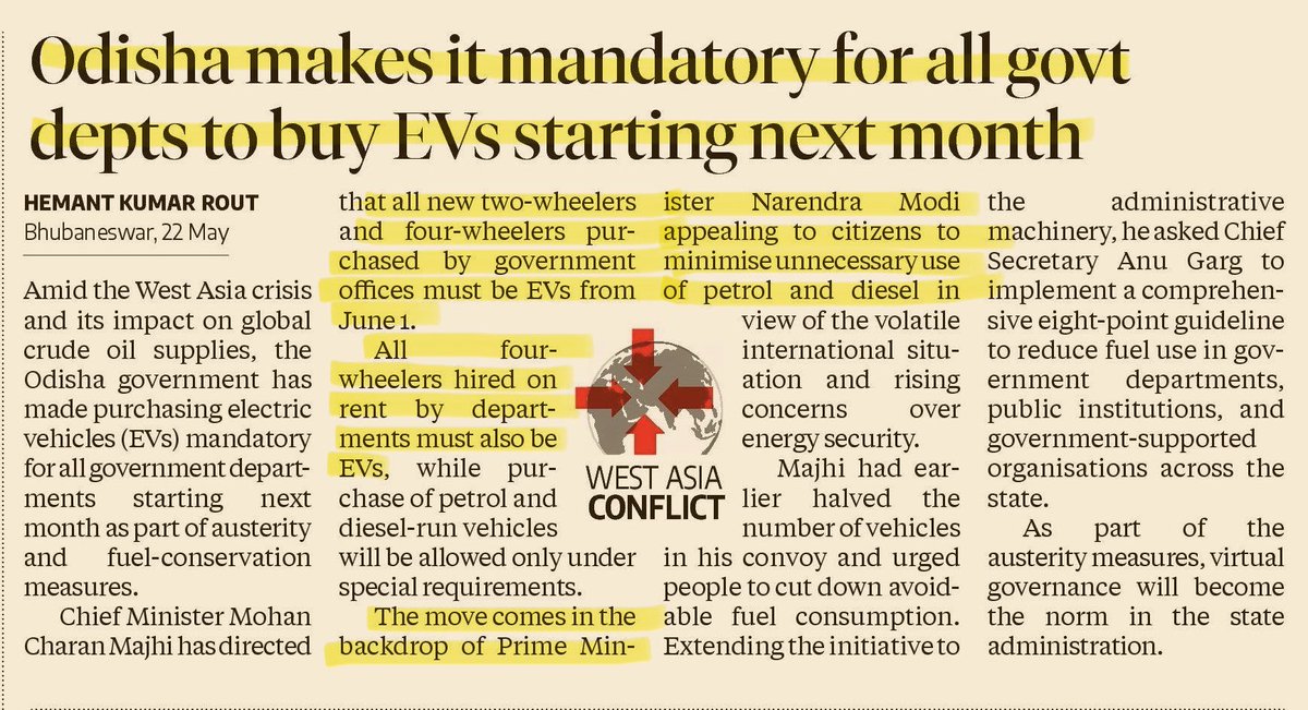 _HealthZwealth's tweet photo. Odisha mandates EV adoption across government departments. 👍👍

With our PM actively pushing the EV ecosystem, penetration is likely to go a long way in India.

Now, robust charging infrastructure will be the real key to mass adoption.

Sunrise sector https://t.co/f5T5Lzi4hQ