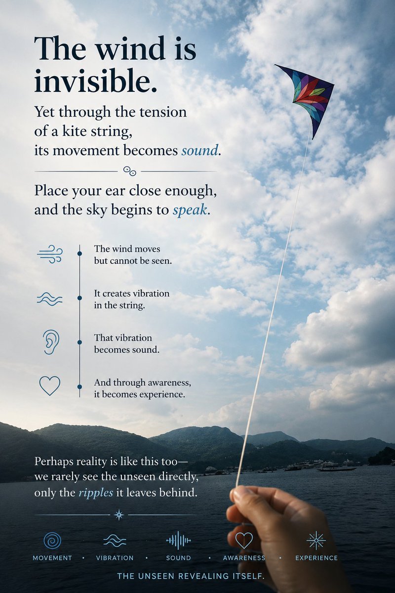ZenAirWay's tweet photo. The wind is invisible.
Yet through a kite string, it becomes sound.

Maybe reality is like this too —
we rarely see the unseen directly,
only the ripples it leaves behind. 🪁☁️ https://t.co/xMqnW6Jk3Y