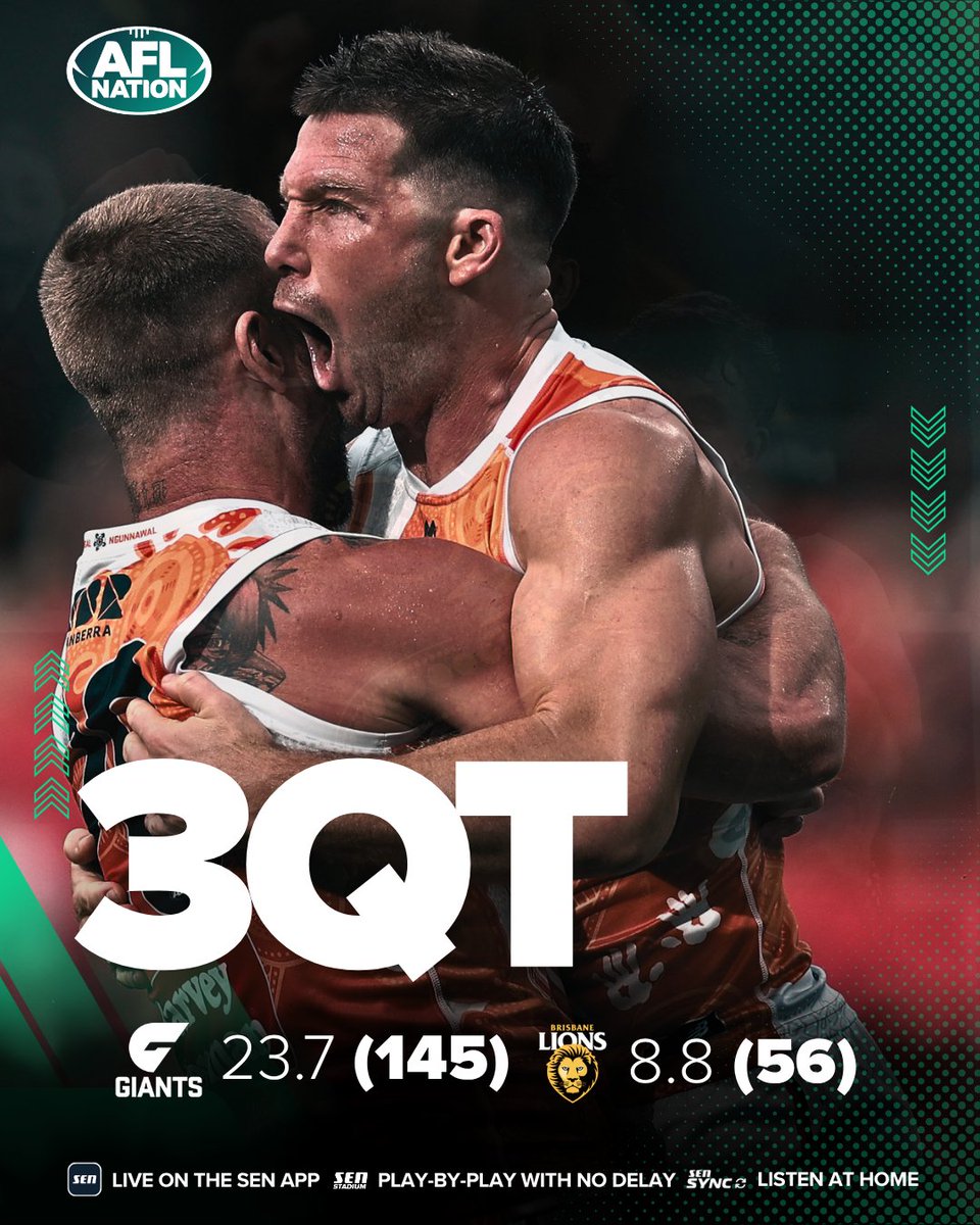 AFLNation's tweet photo. 3QT.

The biggest 3rd quarter in the history of V/AFL football.

14.2.86 - 0.3.3

#AFLGiantsLions https://t.co/qTmLf4H9OV