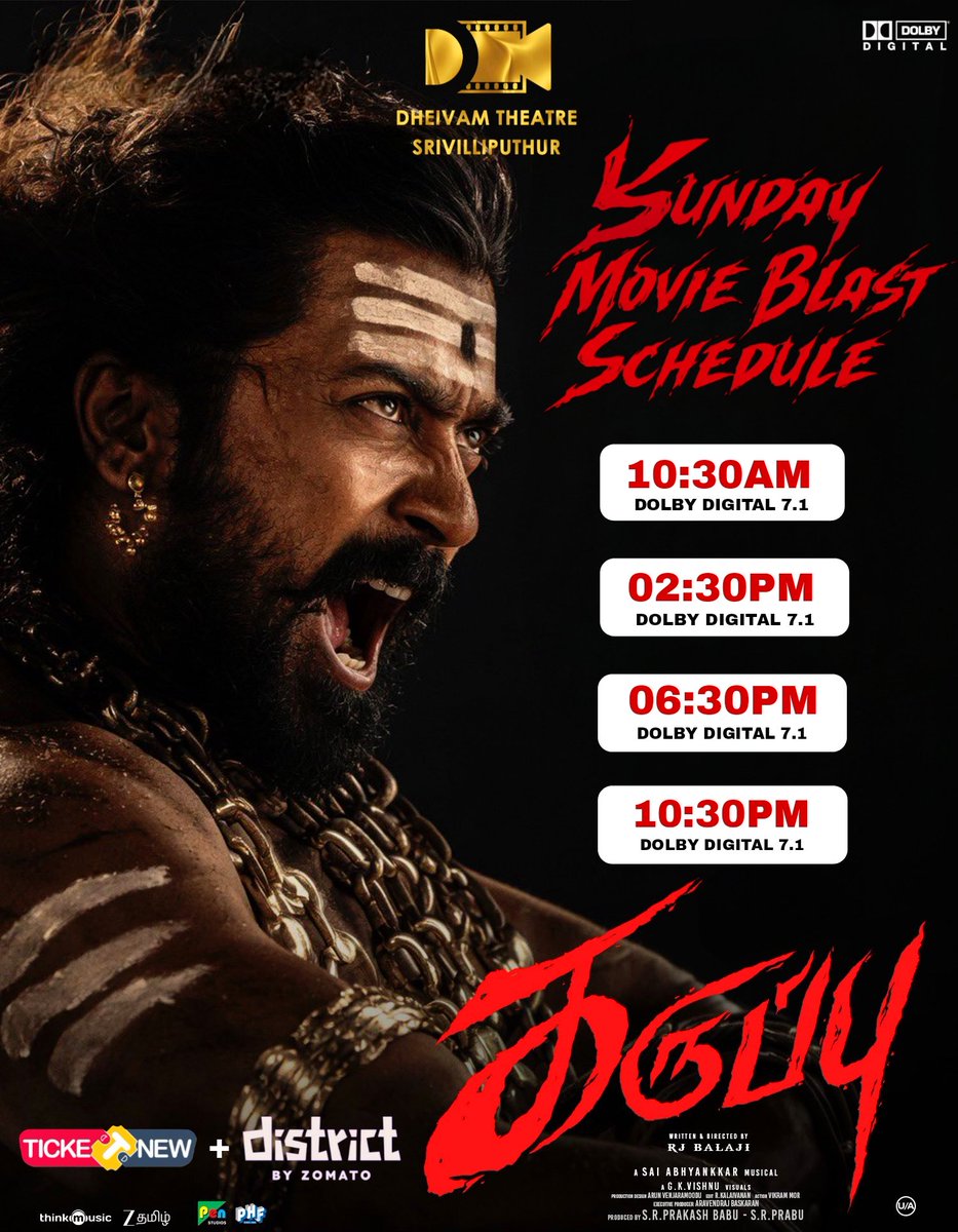 Dheivam_theatre's tweet photo. Sunday schedule,BOOK YOUR TICKETS NOW' 🎟️
#karuppu #weekendmovie #blast https://t.co/jZC9g88j3o