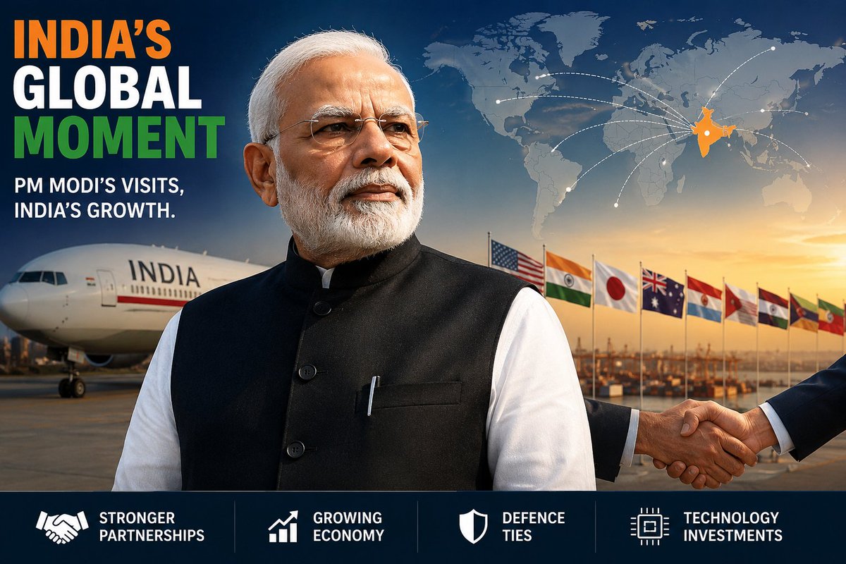 TrendVoltHQ's tweet photo. PM Modi visiting multiple nations again 🇮🇳✈️

Every tour brings new trade talks, strategic partnerships and global attention towards India.
India is no longer following global politics… it is shaping it. 🔥

#Modi #IndiaRising #geopolitics https://t.co/GqpGzhEiCz