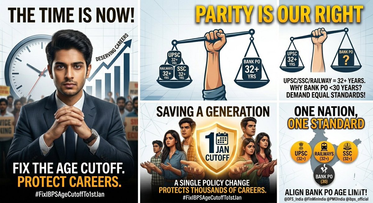 hushb_k's tweet photo. Same hard work, same dedication, but fewer years to prove it? End the age disparity between Bank PO and UPSC/SSC/Railways. Fix the cutoff to 1st Jan!
​#FixIBPSAgeCutoffTo1stJan #AgeRelaxation
@DFS_India @FinMinIndia @PMOIndia @ibps_official https://t.co/6PEDOtEDBN
