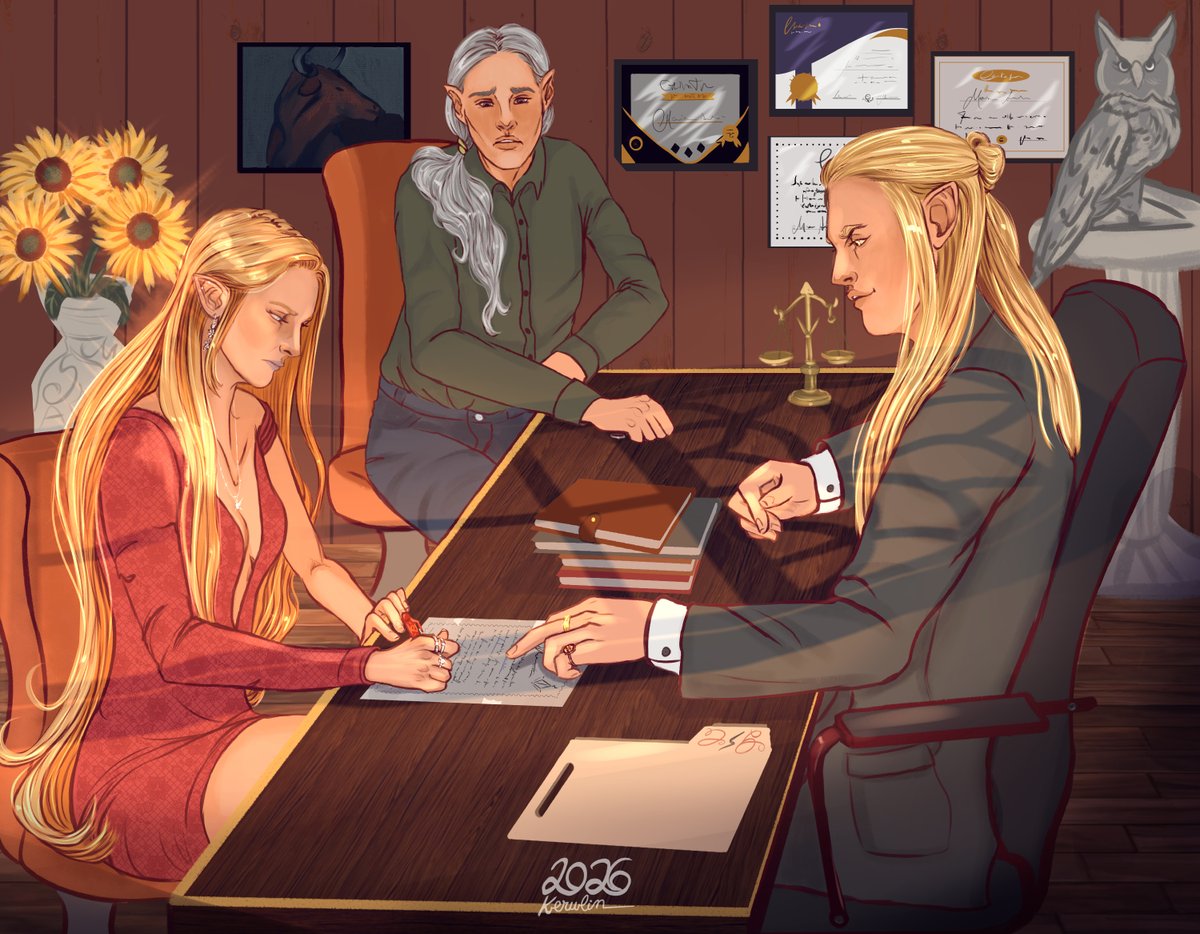 KithKerulin's tweet photo. #SaurondrielFest Day 24: Divorce 
Versão • 2 • 
#Annatar #Galadriel #Teleporno 🙃 #TheRingsOfPower #Annatariel 
Então esse tal advogado ajudou a elfa a se separar? 😌 https://t.co/jxvsYWJT4w