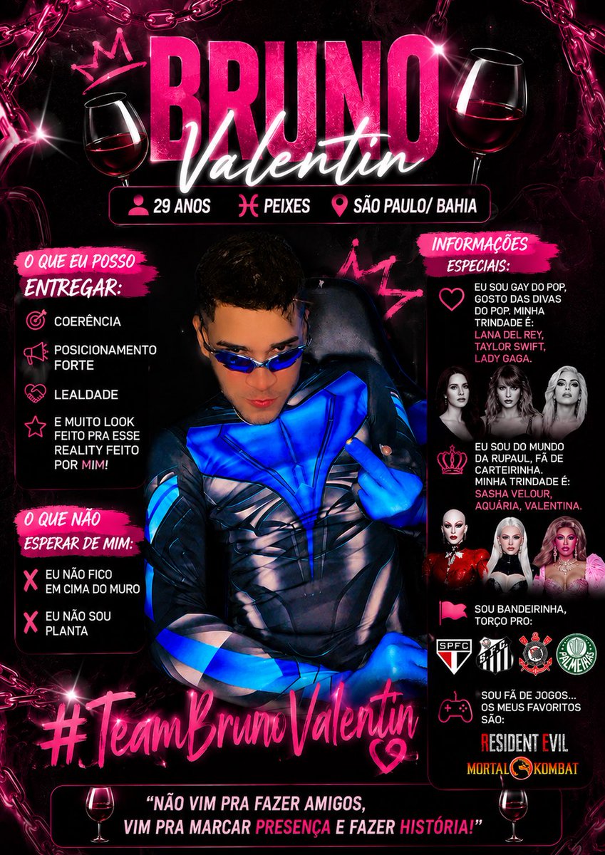 BrunoValentin24's tweet photo. Pessoal eu vou participar de um reality show 🍷

Quem quiser entra no grupão 

https://t.co/WmrgrGzyjj https://t.co/Jzz0HXHw9Q