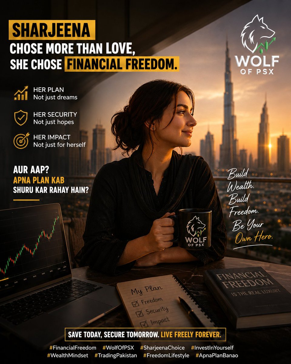 WolfofPSX's tweet photo. Sharjeena taught people something powerful:
Freedom to travel.
Freedom to help family.
Freedom to walk away from toxic situations.
Freedom to live life on HER terms.

#WolfOfPSX #FinancialFreedom #SharjeenaChoice #Investing101 #PSX #TradingCommunity #WealthBuilding #SuccessQuotes https://t.co/0yrknQXgoQ