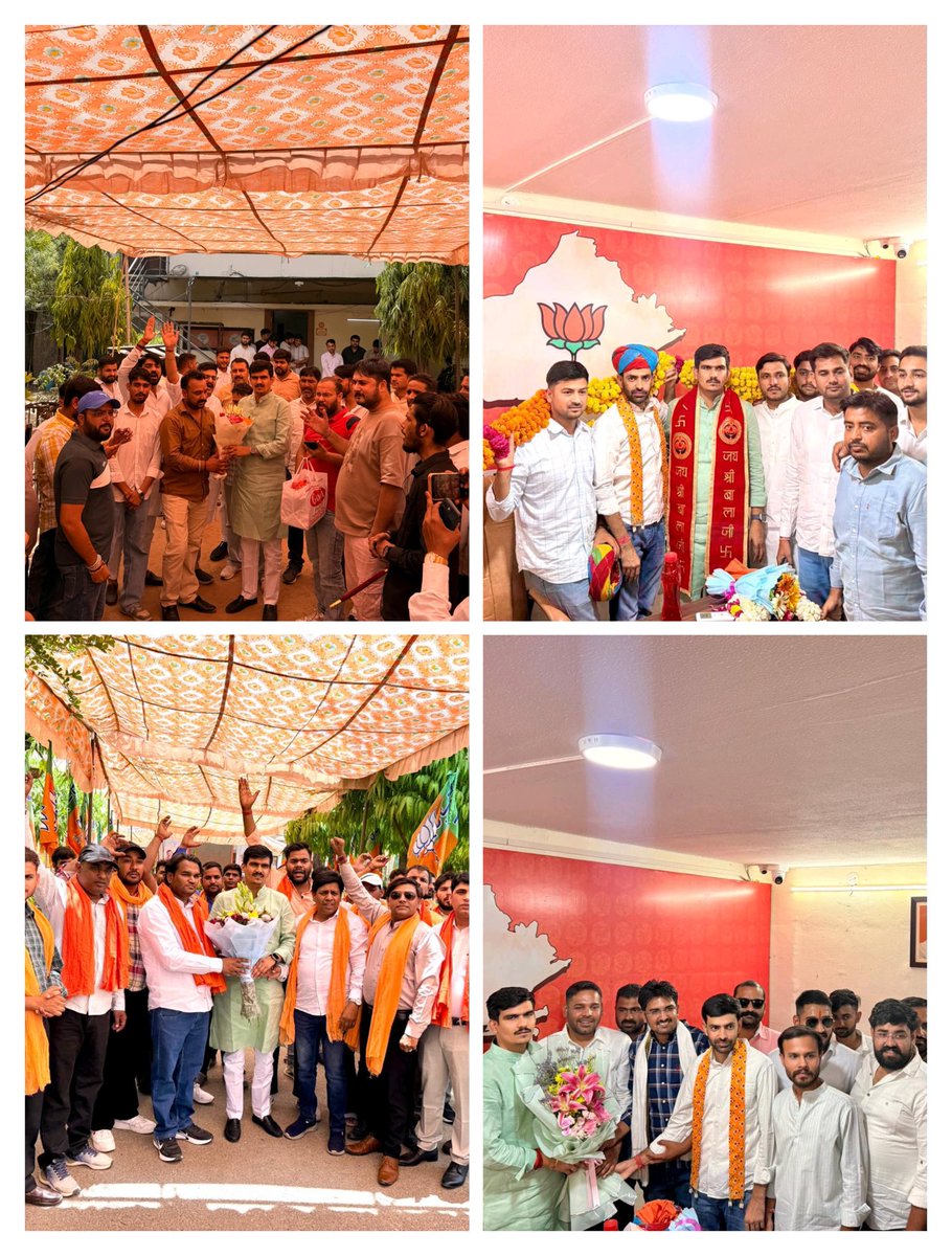 ShankarGora's tweet photo. आज भारतीय जनता पार्टी युवा मोर्चा राजस्थान की नवगठित प्रदेश कार्यकारिणी के नव नियुक्त पदाधिकारियों एवं कार्यकारिणी सदस्यों का भाजपा युवा मोर्चा प्रदेश कार्यालय में आत्मीय स्वागत एवं अभिनंदन किया।

इस अवसर पर सभी साथियों ने जो स्नेह, विश्वास एवं सम्मान प्रदान किया, उसके लिए हृदय से आभार व्यक्त करता हूँ।

युवा मोर्चा का प्रत्येक कार्यकर्ता संगठन की शक्ति है और हम सभी मिलकर आदरणीय मुख्यमंत्री श्री @BhajanlalBjp जी एवं माननीय प्रदेशाध्यक्ष श्री @madanrrathore जी के मार्गदर्शन में संगठन को और अधिक मजबूत बनाने हेतु पूर्ण समर्पण के साथ कार्य करेंगे।

नव नियुक्त सभी पदाधिकारियों एवं कार्यकारिणी सदस्यों को पुनः हार्दिक बधाई एवं उज्ज्वल कार्यकाल हेतु अनंत शुभकामनाएं।

#BJYM #BJYMRajasthan #BJP #YuvaMorcha