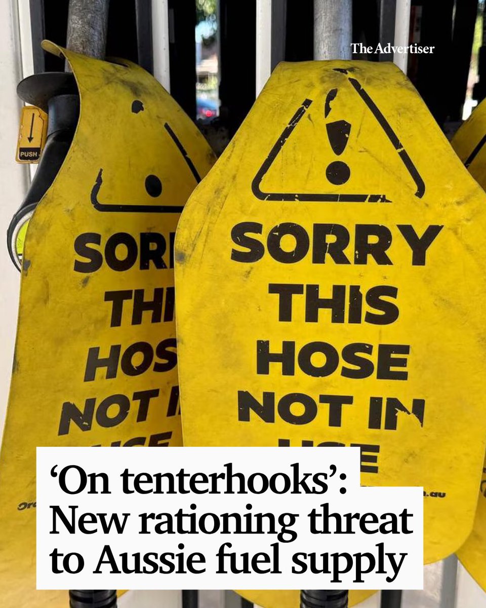 theTiser's tweet photo. Australia’s fuel security hangs “on tenterhooks” as experts reveal when the nation could run critically short of supplies if a key global shipping route stays shut. ⛽ READ MORE: https://t.co/q77Ndzl0jb https://t.co/5mw6HSoTbX