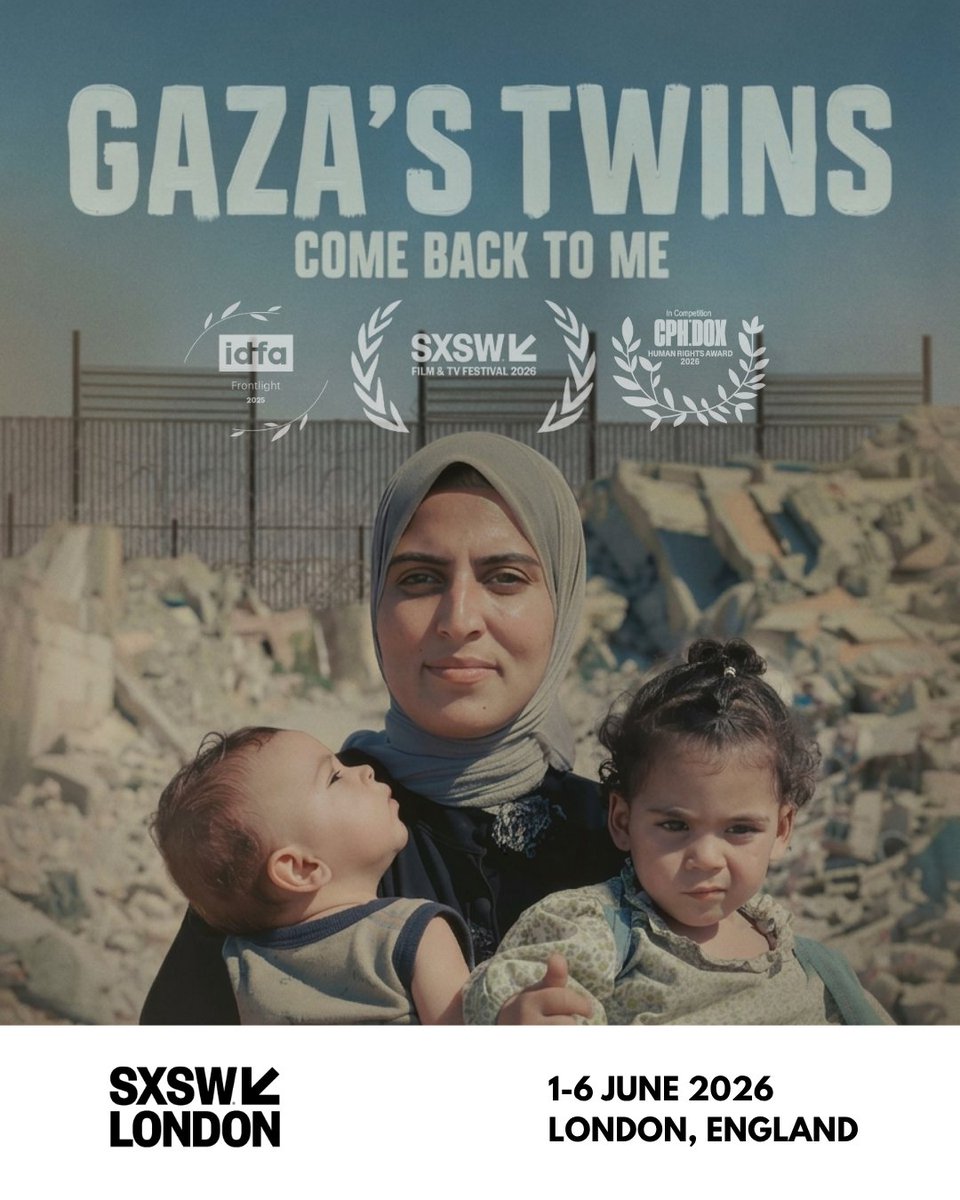 Alefmultimedia1's tweet photo. We’re pleased to share that “Gaza’s Twins, Come Back to Me”, by Mohammed Sawwaf, will have its UK premiere at @sxswlndn🎬🇬🇧.
🔗 Detail &amp; Tickets: https://t.co/YvgsIssaKq #Alef_Multimedia #Gaza #London #SXSW #SXSWLondon https://t.co/Rym0GiB2xC