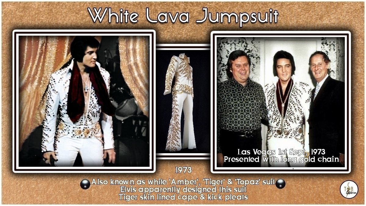 egaaronp's tweet photo. #Elvis #Elvis2026 #ElvisHistory #ElvisCreations 
White LAVA jumpsuit, also known as 'Amber', 'Tiger' &amp; 'Topaz Stone'. Elvis apparently designed this suit. Tiger skin lined cape &amp; kick pleats. Take care 💖👑⚡ https://t.co/7dw8IJNwum