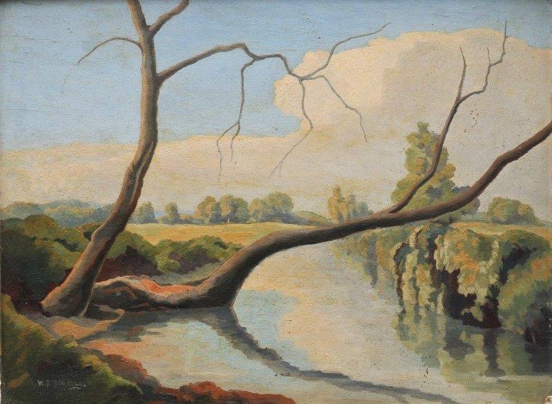 EastLndonGroup's tweet photo. Good morning, Annie @Thunderoad75 &amp; thank you, as always. Very pleased to hear that things are "calm" by the river in London this morning. Here's a calming river view for you: "Kelvedon" by Walter Steggles from 1938. #WalterSteggles #SundayMorning #Essex #EastLondonGroup https://t.co/t2H57BHy0t