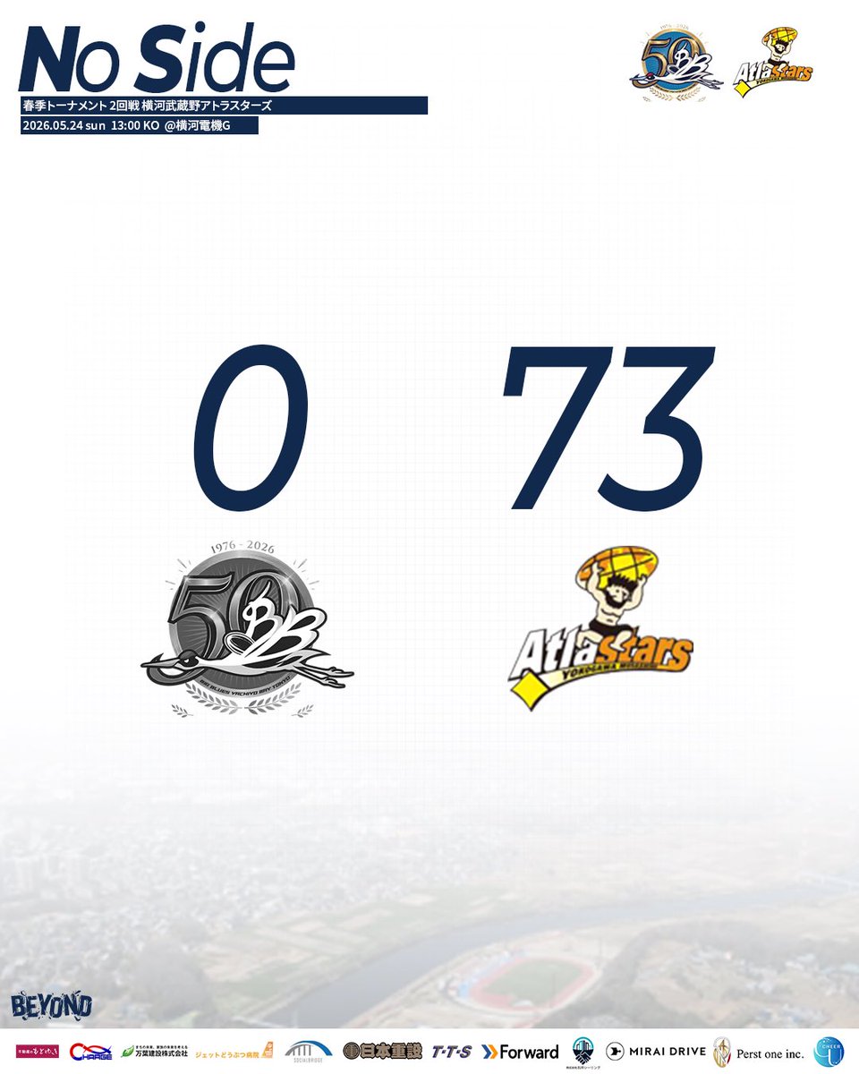 BIG_BLUES_RUGBY's tweet photo. 𝐍𝐎 𝐒𝐈𝐃𝐄 🤝

春季トーナメント2026 2回戦
📅 2026/05/24[sun] 
🆚 横河武蔵野アトラスターズ
0 - 73

#BIGBLUES八千代ベイ東京 #BB #BBer #トップイースト #トップイーストもいいぞ https://t.co/d3stMc4IJh