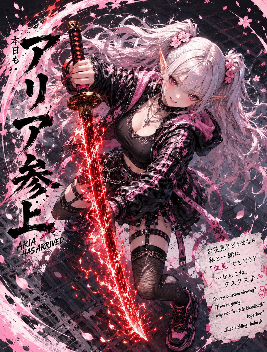 AsungeWork's tweet photo. ⚔️🔥 アリア参上 🔥🌸
桜の下で刀を抜くエルフ少女。
でも戦う前には、まず糖分補給🍰
One blade burns like fire.
The other thing burning?
Aria’s dessert budget. 🍓✨
#AIart #AnimeArt #OriginalCharacter #AnimeGirl https://t.co/YzxNSmuiAu