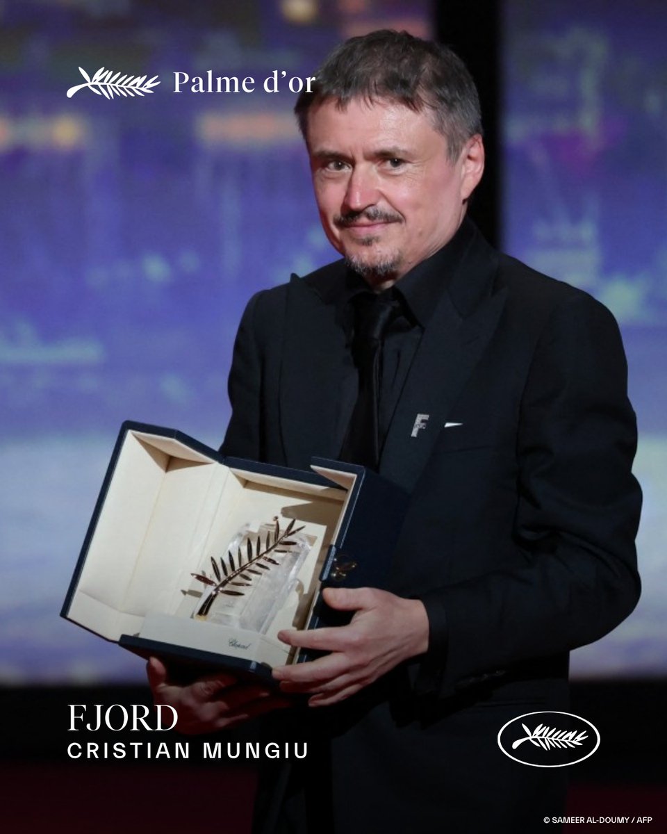 RomaniaToLatvia's tweet photo. Chaleureuses félicitations à Cristian Mungiu pour son triomphe exceptionnel à la 79ème édition du Festival de Cannes, où son film „Fjord” a été couronné de la Palme d'Or. https://t.co/lwh8nsGjEb