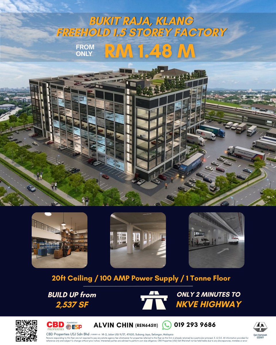 ansonkia's tweet photo. Small sized factories enjoy one of the highest demand for it's flexibility and viability to a huge range of business. 

Now a rare opportunity to invest in one, in no less than industrial hub of Bukit Raja, Klang. DM for more information https://t.co/SOui9FMgzX