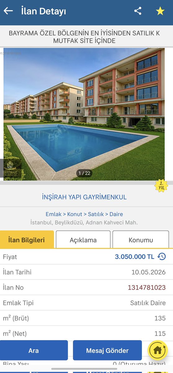 engin34ipek's tweet photo. @insaatdoktoru Örnek ilan hala yayında eve niyet gittik kendi ofislerine çağırıldık toprak sahibinin borçları varmis falan felan baska ev onerildi.  Bu firmada her ilan ayni https://t.co/t61txSKddI