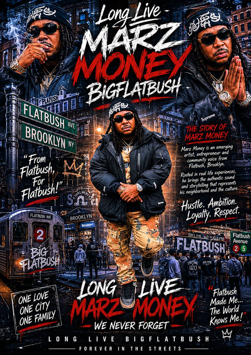 YoungAmsterdam's tweet photo. “Big Flatbush” or “Mr. Big Flatbush.”

Here’s a clearer picture of who he was:

Brooklyn Roots: Marz Money was born and raised in Flatbush, a culturally rich neighborhood in Brooklyn with strong Caribbean influences — an environment that shaped his style and voice as an artist.
Music & Identity: He was a hip-hop artist and storyteller who rappped about life in Flatbush, representing his community through gritty lyrics and authentically capturing street experiences.
Community Role: Beyond just performing, Marz Money was involved in producing, managing other artists, and building a local collective (the Noxmen Committee) that helped uplift Brooklyn artists.
DIY Hustle: Reports describe him as a self-made creator, handling elements of his art like graphic design and production, which made his brand distinct in the independent hip-hop world.
Passing: According to recent posts and community remembrances, he passed away in February 2026, and many in the Brooklyn and hip-hop communities have been honoring his legacy.

If you want more on his music or key tracks he released, I can pull that up too.