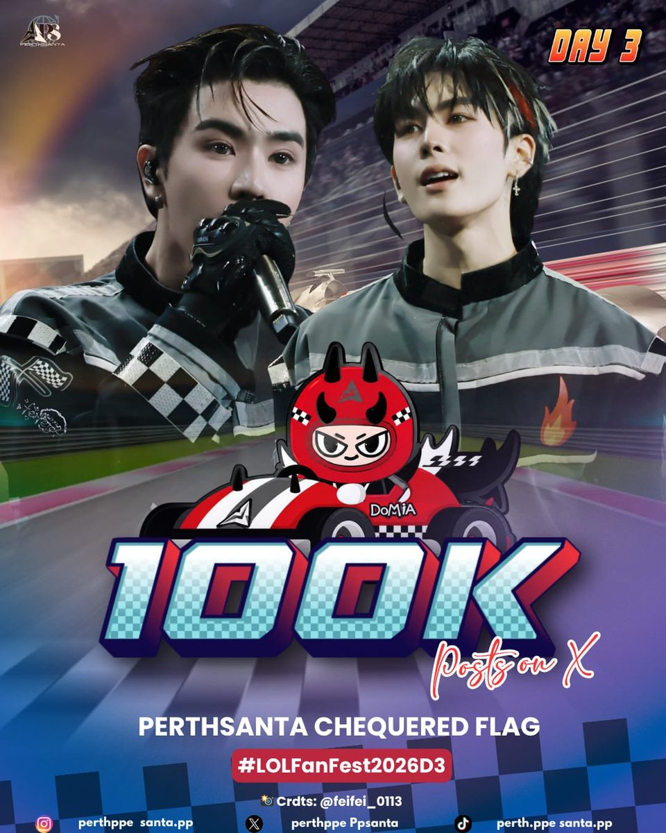 TrendPerthSanta's tweet photo. —★ Congratulations to PerthSanta for reaching 100K posts on X!

PERTHSANTA CHEQUERED FLAG
#LOLFanFest2026D3 

Congrats everyone and thank you for being here, we’re just getting started 🖤🤍 https://t.co/MJA67VAVTr
