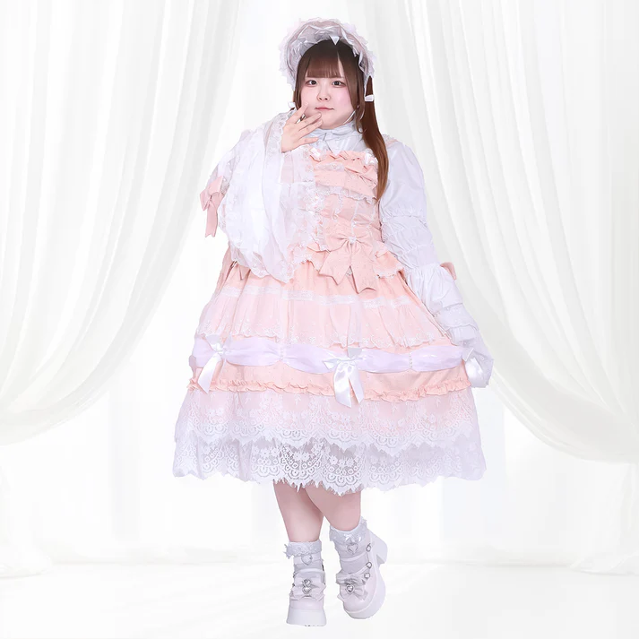 大きいサイズ 🎀ミルキーピンクの夢編みフリルロリータワンピース