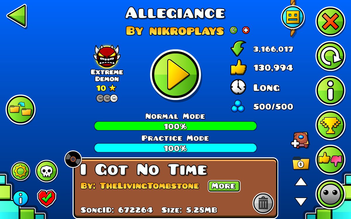 wapwap_2000's tweet photo. ついに人生初エクストリームデーモンクリア！
Allegiance100%!!!!!!!!!!!!!!!!!!!!!!!!!!!
最後の方で何回も死んで心折られたけどそれでもなんとかクリア出来て本当に良かったです！やったああああああ！！！！！
本当に見守ってくれた方々ありがとうございました！！！！！！！！！ https://t.co/luE9oaWJHV
