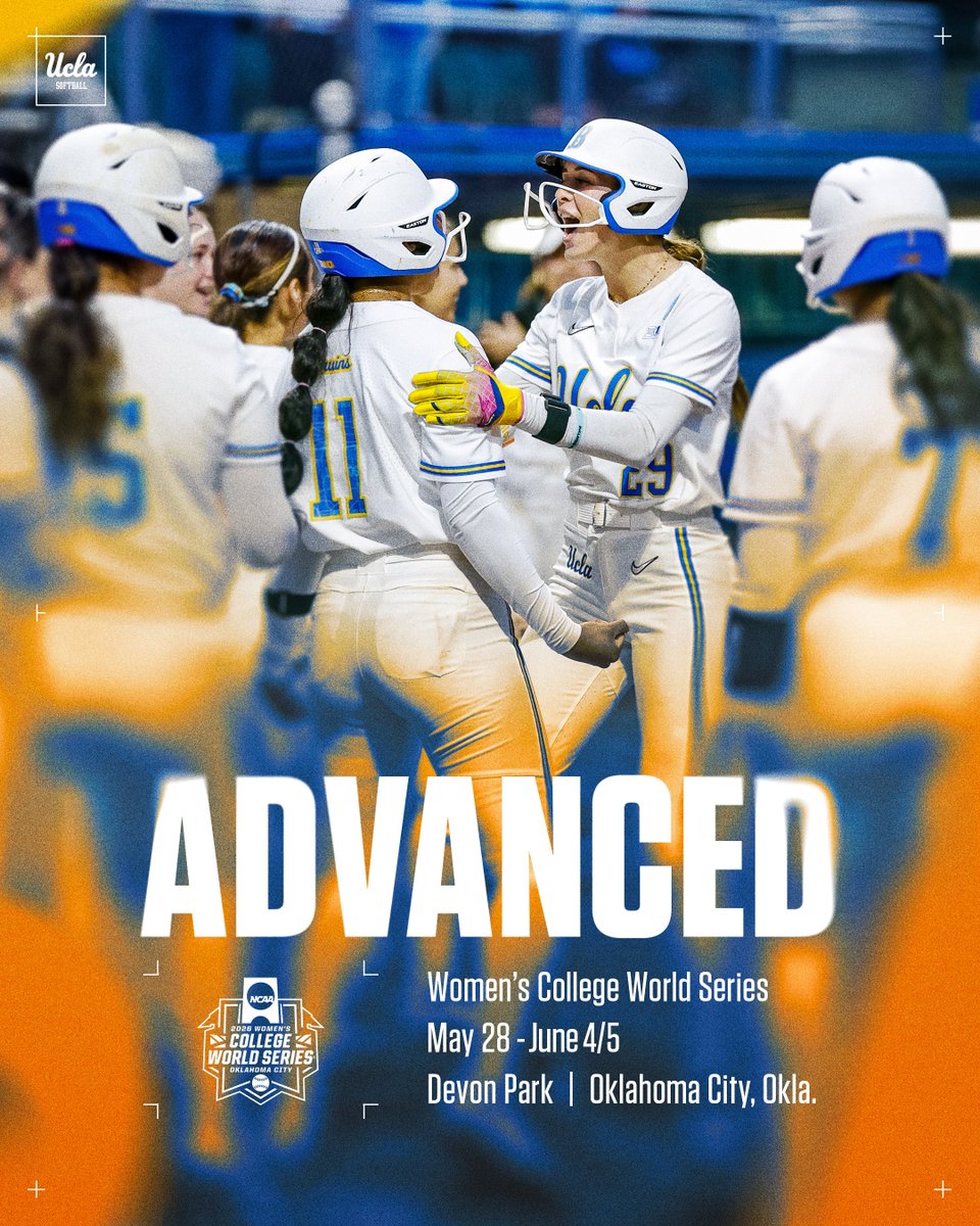 UCLASoftball's tweet photo. Back to the #WCWS for the third consecutive year and 34th time in program history!

#GoBruins https://t.co/3W8IJvKTWx