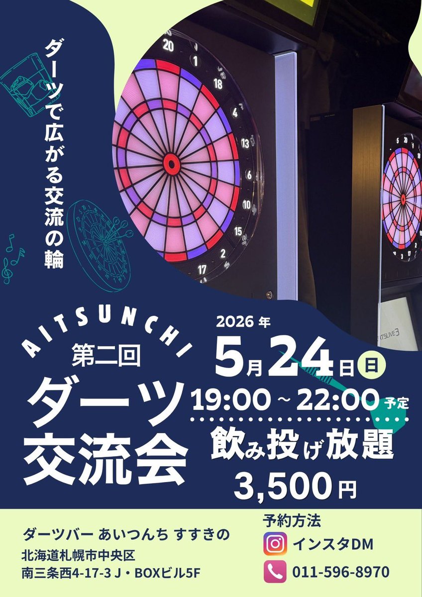 aitsunchistaff's tweet photo. 第１回あいつんちダーツ交流会の様子
そして本日は第２回目開催です！
まだ参加間に合います！おひとり様、初めてのご参加大歓迎です。

#札幌　#ダーツ　#仲間作り https://t.co/A9sWBmMO2S
