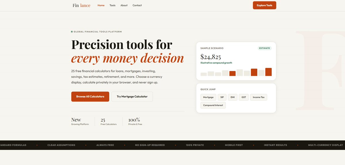 0xankit_web3's tweet photo. Building https://t.co/0bwqsigS6b 🚀

Why do so many financial calculator websites still feel stuck in 2010?
Slow. Cluttered. Confusing.
I’m building something faster, cleaner, and actually pleasant to use.

#buildinpublic #FinTech #webdev https://t.co/ZdrharnGKR