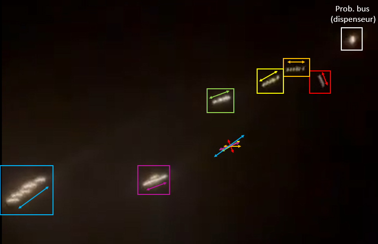 Etienne_Marcuz's tweet photo. 🚀🇷🇺 Tir ORESHNIK sur Bila Tserkva 🇺🇦🔥

La Russie a donc bien procédé à un 3ème tir de missile balistique à sous-munition ORESHNIK, qui a visé une zone au Sud-Ouest de Kiyv, à 1130 km du site de lancement.

L'événement a été filmé sous de multiples angles, ce qui permet d'analyser le comportement des six lots de six (36 au total) sous-munitions cinétiques.

C'est assez basique, mais on observe bien que la séparation de chaque sous-lot est différente, notamment pour les deux derniers lots qui arrivent dans une "formation" semble-t-il plus étalée que les quatre précédents, avec par conséquent une plus grande dispersion et donc faible précision à l'impact.

Cela montre que l'ORESHNIK n'est pas une arme de précision, mais bien de saturation, destinée uniquement à traiter des cibles étendues - villes, bases aériennes, site industriel, etc.

Je remets mon petit dessin moche qui explique dans les grandes lignes le déroulé d'un tir d'ORESHNIK, en gardant à l'esprit qu'il y a encore beaucoup d'inconnues, notamment l'altitude à laquelle sont largués les lots de sous-munitions, puis les sous-munitions elles-mêmes.