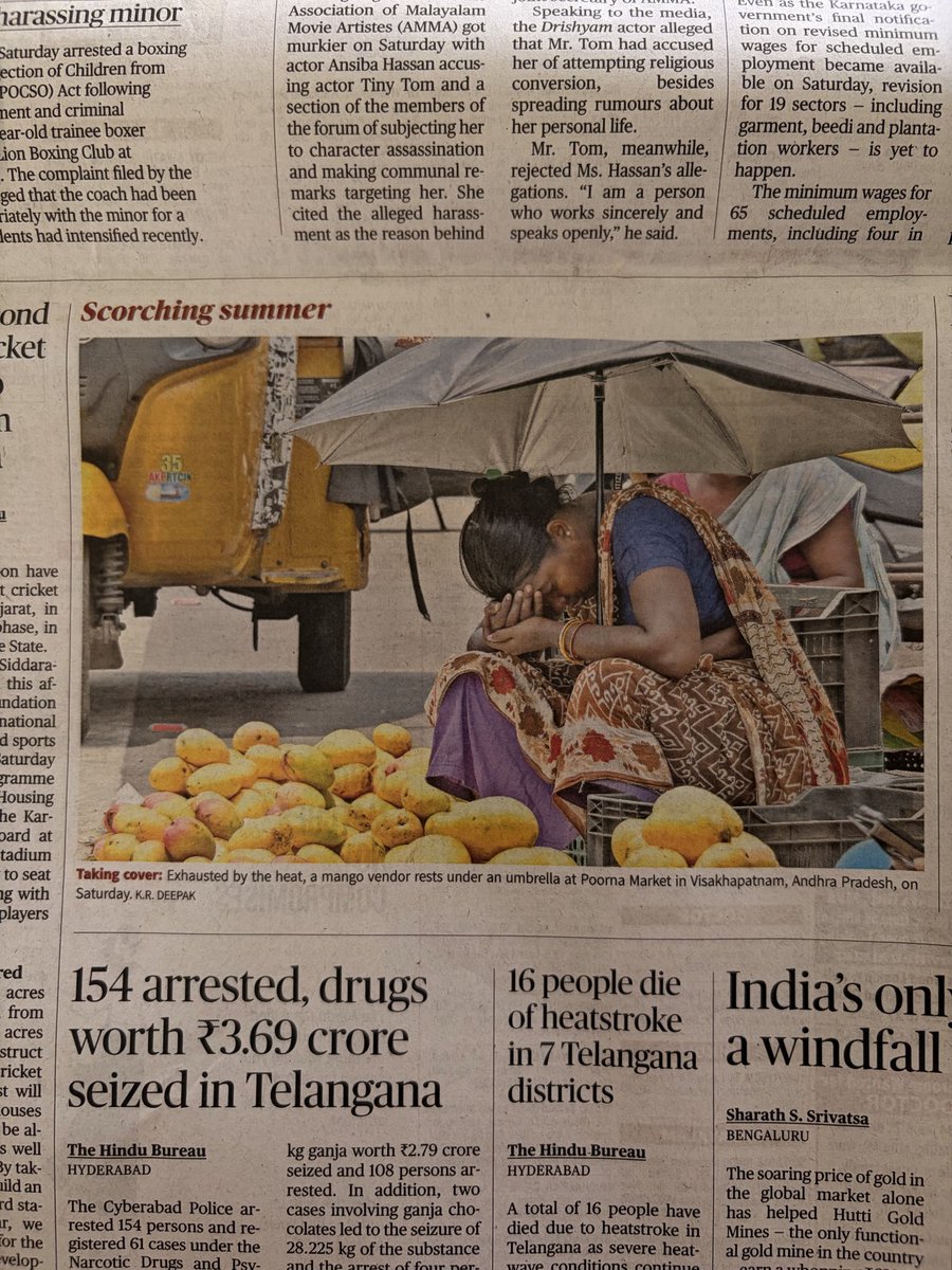 kunalpurohit's tweet photo. Heartbreaking photo. 

India has ALL of the world’s 50 hottest cities. But do you see any evidence on our streets and public spaces that shows our authorities care? We have millions of street vendors like this woman in the photo, all left to fend for themselves. 

From hydration centres to heat shelters, there’s so much governments could do. But why bother when you could stoke religious tensions and get by?

Our gig workers are often the worst affected. They are forced to spend the day on the streets, waiting for orders. Neither food delivery apps, nor @urbancompany_UC bothers with erecting shelters workers can use to escape the heat. And we, as the public, don’t really care. 

Cockroaches, indeed.