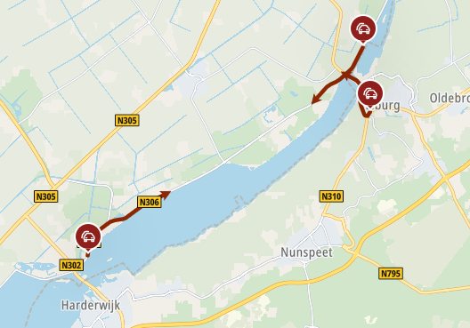 ANWBverkeer's tweet photo. Vertraging op de #N306 bij afrit Biddinghuizen en op de #N309 bij Walibi Holland ivm een evenement. +20 min. https://t.co/Z39Ky8JMK5