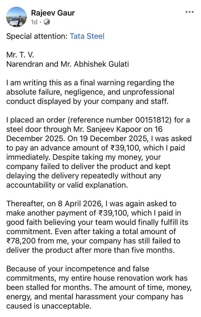 SarahGaur97's tweet photo. @TataSteelLtd  @TataCompanies  @TataPravesh @pranavkumar 
URGENT ACTION REQD. https://t.co/mTblW7meAH