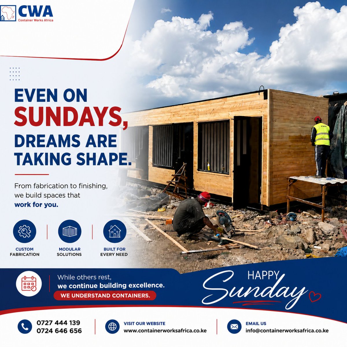ContainerworksA's tweet photo. From fabrication to finishing, we continue building spaces that work for you.
At Container Works Africa, every project is handled with precision, passion, and purpose.
Because we understand containers.

📞 0727 444 139 | 0724 646 656
🌐 https://t.co/w0r0taPuAz  https://t.co/SYRlhF8nMO