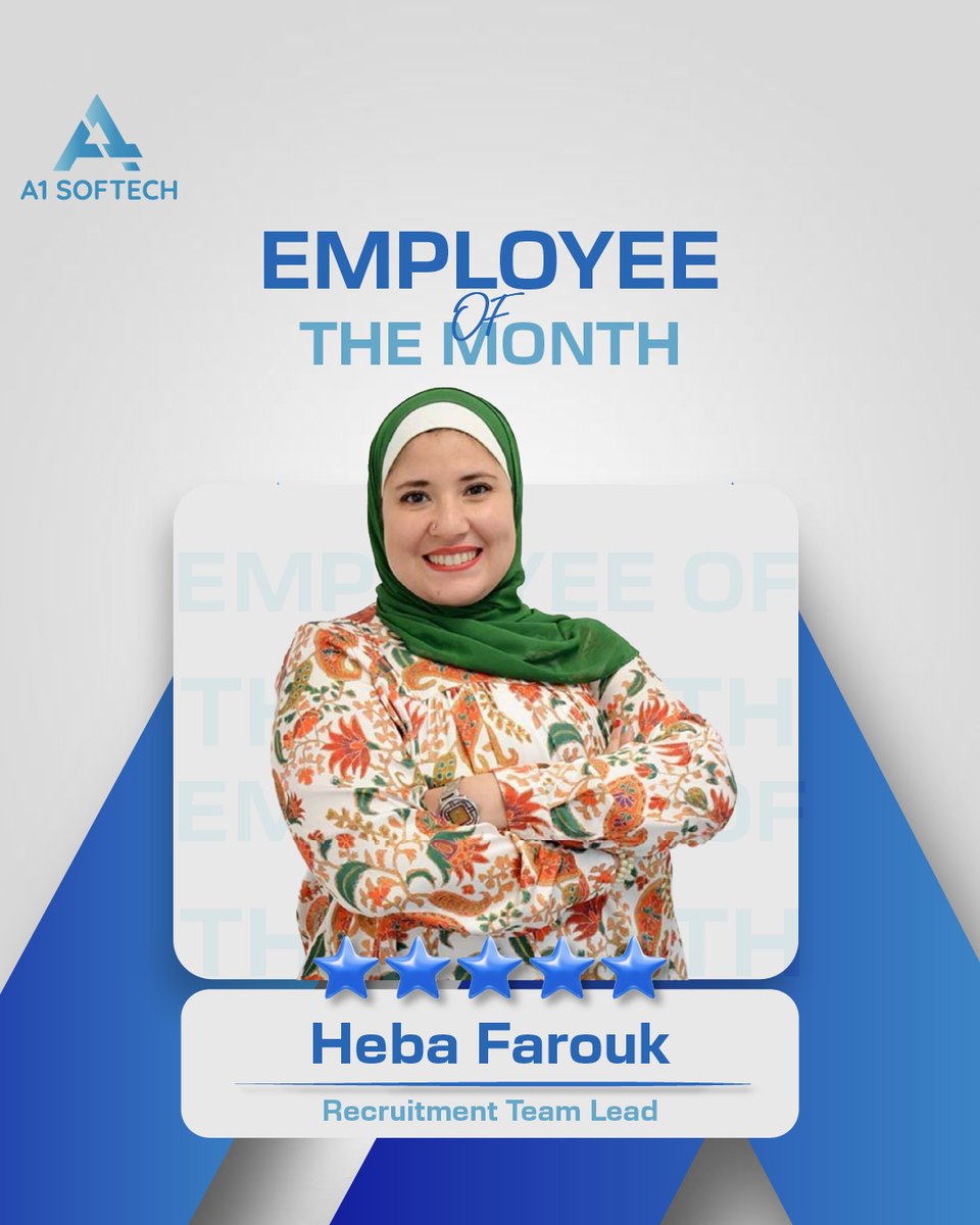 a1softech's tweet photo. Employee Of The Month 🏆
It’s your dedication that contributed to our success. 
Very well deserved, (Heba Farouk) 👏👏👏
Thank you for inspiring us! https://t.co/1KvnAVDpsv