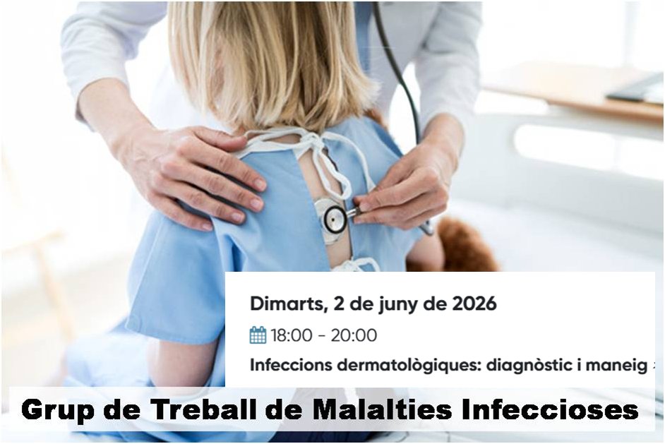 SCPed's tweet photo. 🕖Avui dimarts 2/6, 18h, última sessió del Curs 2025-2026 del Grup de Treball de Malalties Infeccioses de la SCP
💬"Infeccions dermatològiques: diagnòstic i maneig"
🔗https://t.co/LPBuwnlGG9 https://t.co/maKAliFYhF