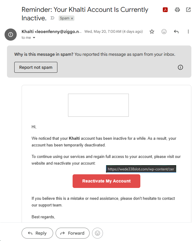 yugapurus's tweet photo. #Phishing #alert

यस्तो इमेल आएको छ भने हतार हतार लिङ्क क्लिक गरेर फिसिङको शिकार बन्ने हैन है!

लिङ्क कता गएको छ, त्यो हेरेर अनिमात्र क्लिक गर्ने!

मलाई आएको मेलमा हेर्ने हो भने लिङ्क कुनै WordPress को कस्टम फर्ममा गएको छ, यस्तोमा सीधै Spam Report गर्ने! https://t.co/dUF43tE64C