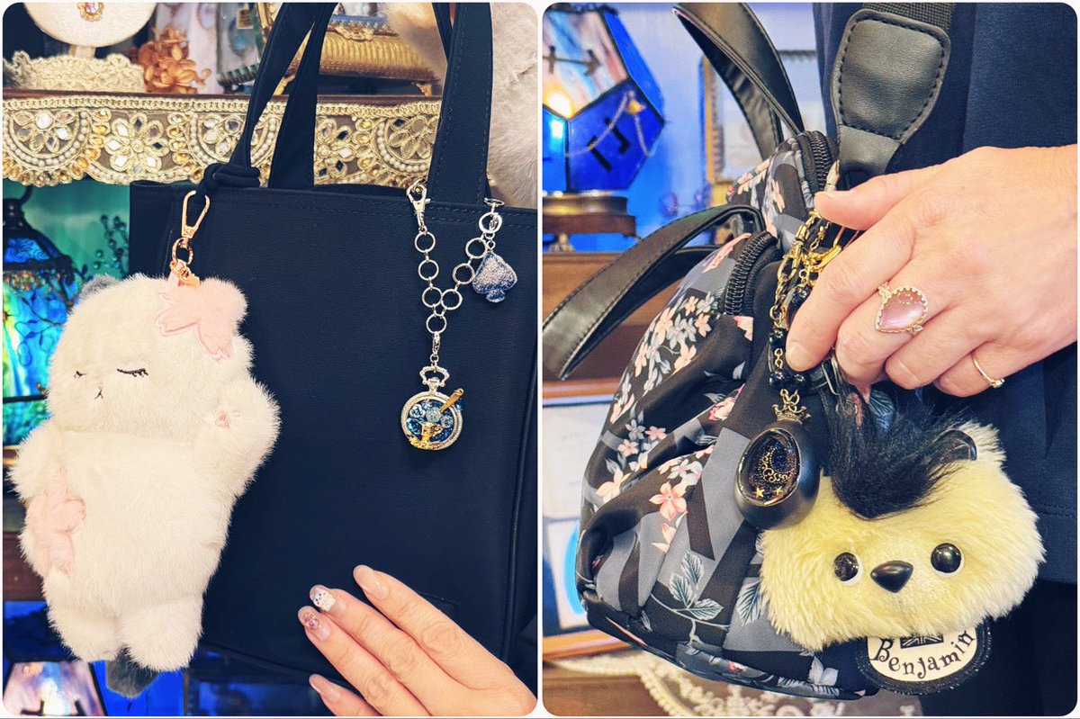 心踊るバッグチャームたち🐻✨ スペード＆ティー☕️夜渡鳥の卵