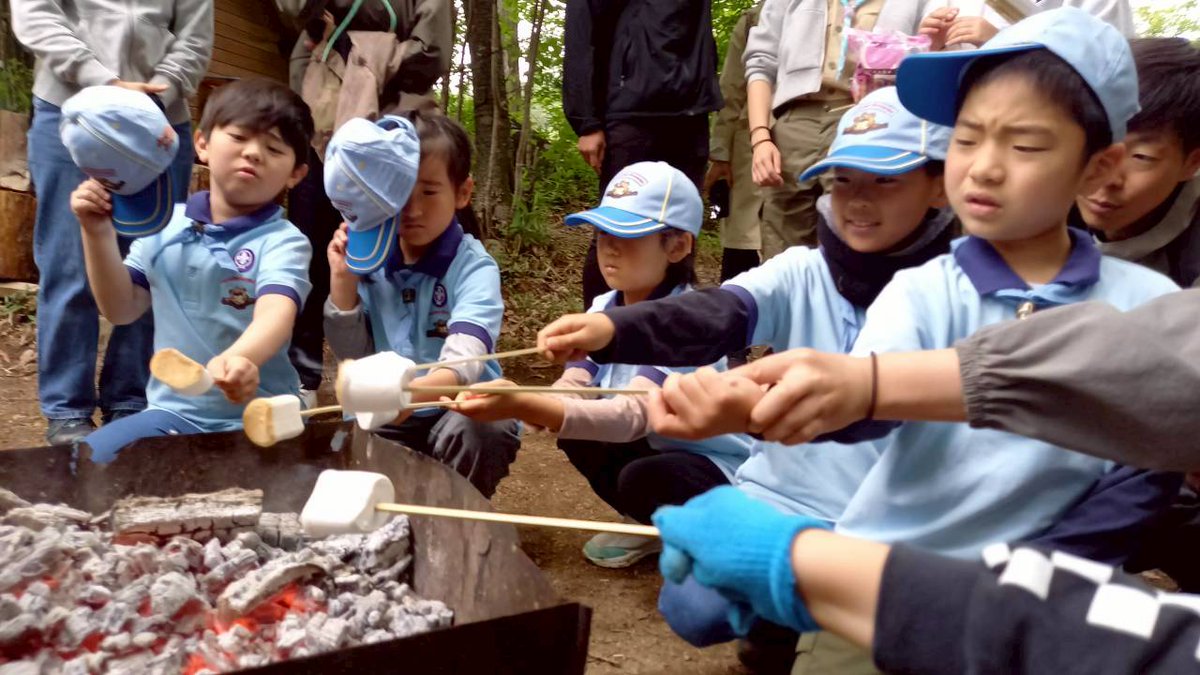 fukushimabvs1's tweet photo. ボーイスカウト隊のキャンプ見学へ】

　5月24日日曜日

#ボーイスカウト 達の #キャンプ 見学

 #モンキーブリッジ 渡りに挑戦
テントも見せて貰いました
 
最後は焚火でのマシュマロ焼きとポップコーン作り
焚火の熱に驚きながらも自分の手でマシュマロを焼くことができていました！ https://t.co/U4UX8SM5Xv