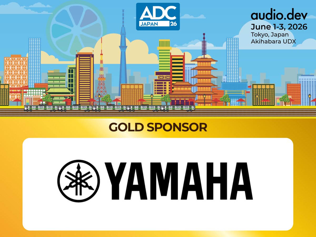 audiodevcon's tweet photo. Thank you Yamaha for sponsoring ADC Japan 2026, the inaugural Audio Developer Conference in Tokyo, Japan.

スポンサーとなってくださったヤマハ様に感謝いたします。

We’re excited to have your support in bringing the audio developer community together in Tokyo.

#audio #developer https://t.co/g4M2o1Td4t