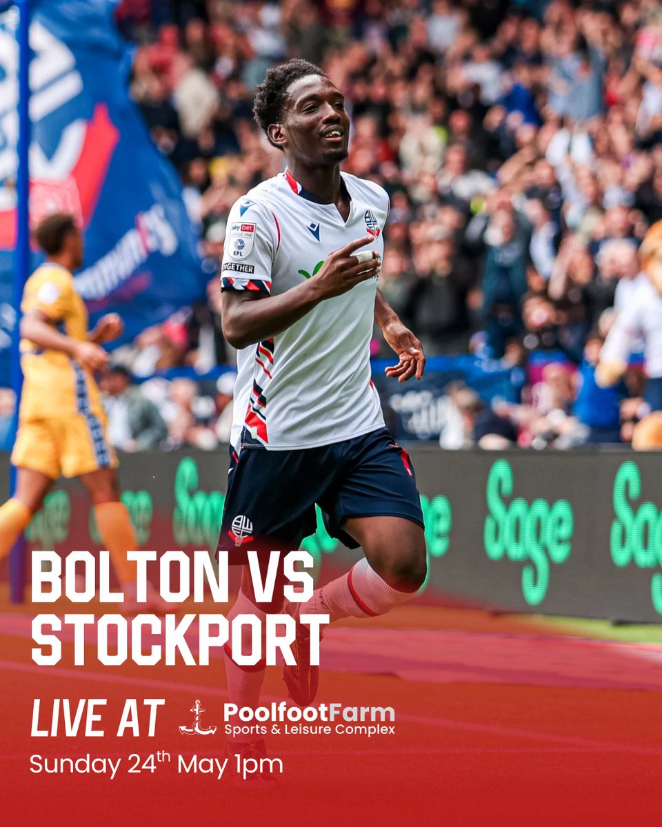 PoolfootFarm's tweet photo. Join us this afternoon at Poolfoot as Bolton Wanderers take on Stockport County in League One play-off final action. 👏 https://t.co/QNTqC6V2rA
