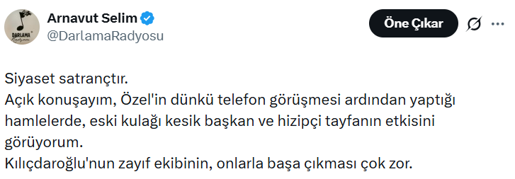DarlamaRadyosu's tweet photo. Dün bahsettiğim buydu. 
Kılıçdaroğlu ekibi Özel'in açtığı telefonu "yola geldi" diye değerlendirip, TBMM kürsüsünü verdi.
40 günde kurultay talebiyle uyandılar, mafya yardımı ile toparlamaya çalışıyorlar ama geçmiş olsun.
Men dakka dukka! https://t.co/4FbF7XFhwv