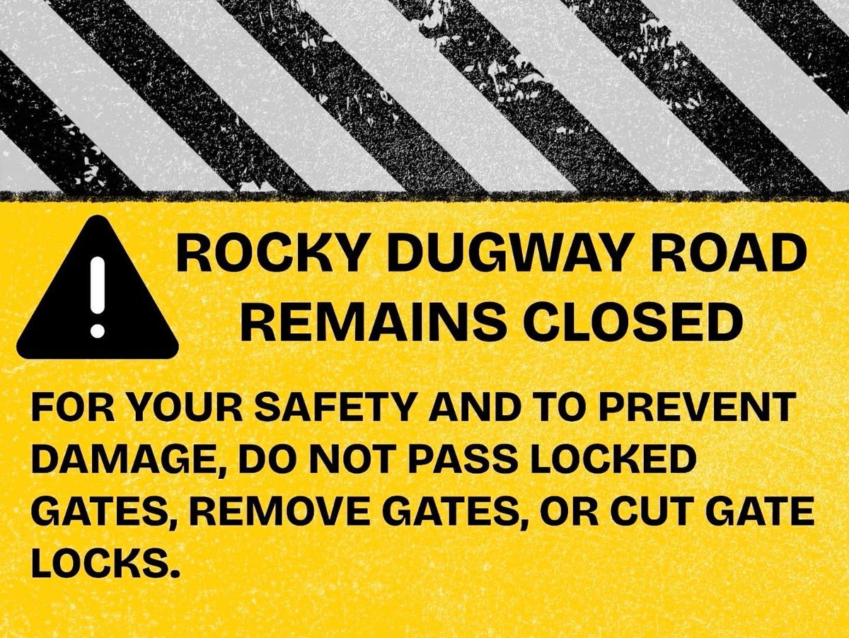 BoxCounty's tweet photo. ROCKY DUGWAY ROAD REMAINS CLOSED

Rocky Dugway is a seasonal access road and remains closed until July under County ordinance

FOR YOUR SAFETY AND TO PREVENT DAMAGE:

• Do not pass locked gates
• Do not remove gates
• Do not cut locks

Please help us protect County property https://t.co/MurH6ywliC