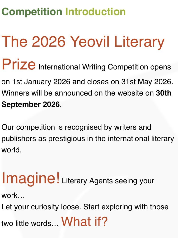 R_E_Baldry's tweet photo. Anyone thinking of entering one of the Yeovil Prize categories: you’ve only got about a week because they close at the end of the month.
Coming 2nd in the novel prize in 2019 which was a hugely validating proud moment. 
This year I’m judging the story prize! https://t.co/zeZlrIT5S8