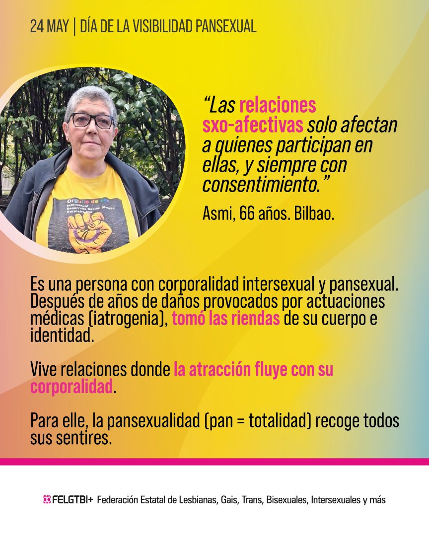 FELGTBI's tweet photo. 🌈En el Día de la Visibilidad Pansexual, lo decimos claro: nos visibilizamos para existir. 

La pansexualidad es la atracción independientemente del género o identidad.

🫂Y nombrarnos importa, porque solo nos reconocemos cuando ponemos palabras a nuestras identidades.

✊🏾Frente al odio, visibilidad.