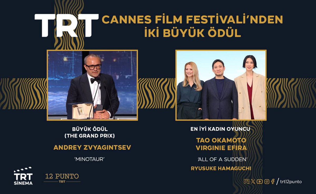 zahidsobaci's tweet photo. #12Punto2025'te TRT Uluslararası Ortak Yapım Ödülü'nü kazanan Andrey Zvyagintsev imzalı "Minotaur", 79. Cannes Film Festivali'nde "Büyük Ödül"e layık görüldü.

Bir diğer ortak yapımımız "All of a Sudden" ise "En İyi Kadın Oyuncu" ödülünü kazandı.

Film ekiplerini kutluyorum.👏 https://t.co/cxa8cs1qto